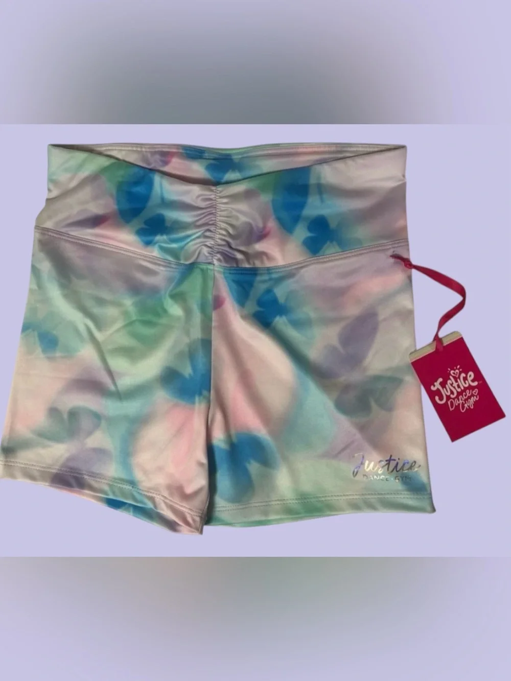 Justice cinch waistband dance shorts for girls with butterfly print